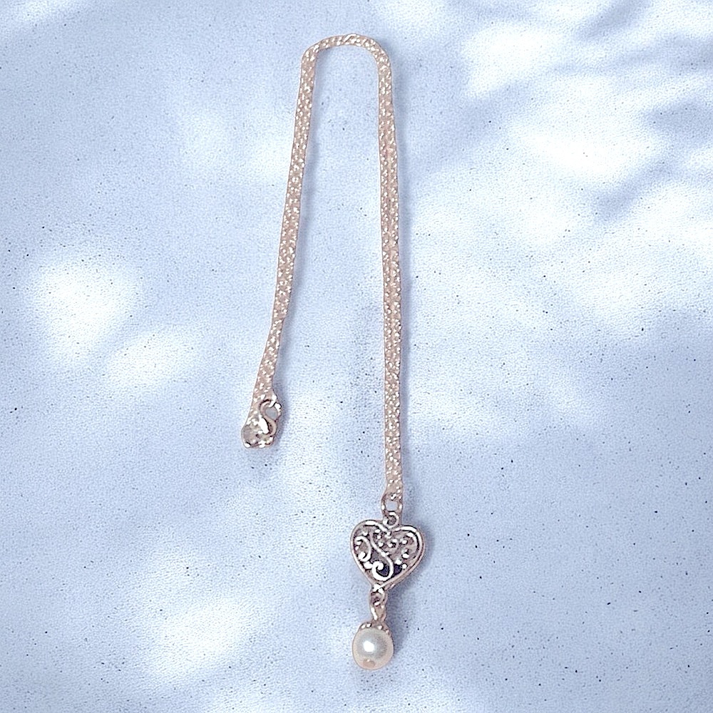 Handcrafted Silver Scrollwork Heart Pendant & Drop Faux Pearl Necklace Valentine - Picture 5 of 5